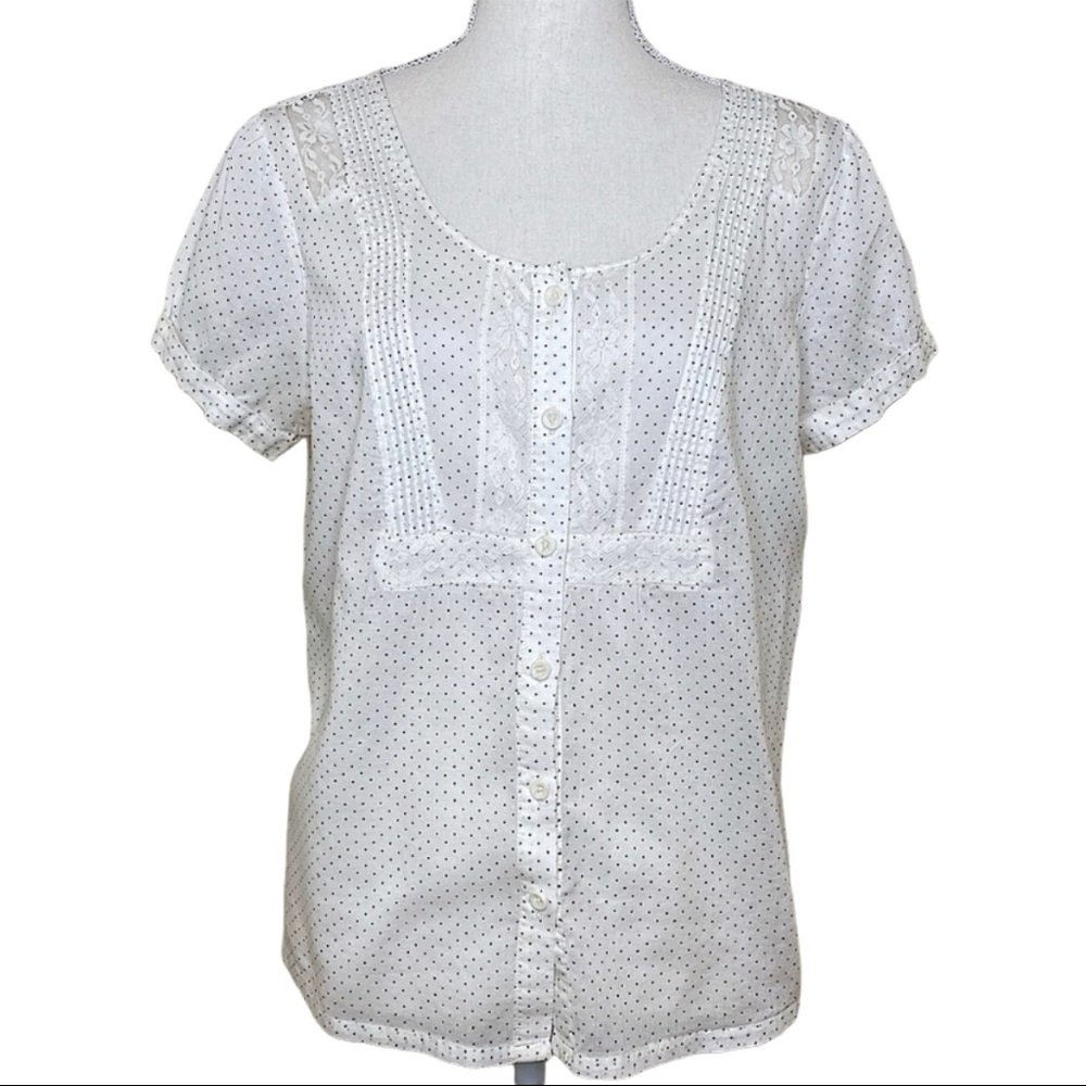 White & Black Polka Dot Puff Sleeve Top Size M